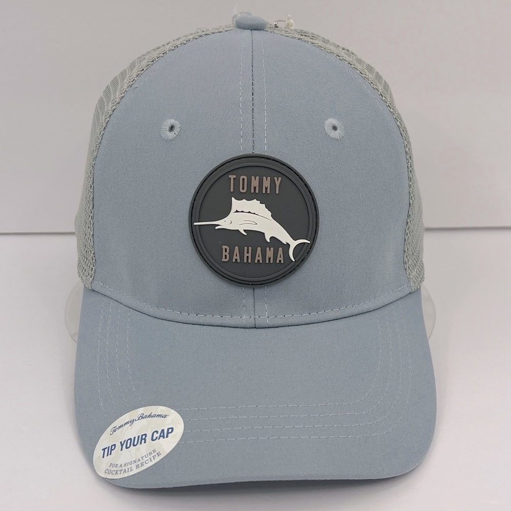 TOMMY BAHAMA CAP/HAT, 3D MARLON FISH LOGO IN RUBBER,TAUP-GREY HAT WITH GREY MESH